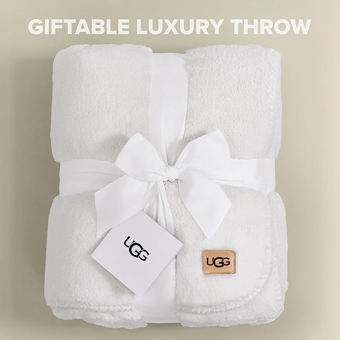 UGG Whitecap Plush Throw Blanket for Couch, Fleece Soft Fuzzy Throw Blankets for Bed, Luxury Home Decor, Apartment Essentials, 50-inch x 70-inch, White Snow