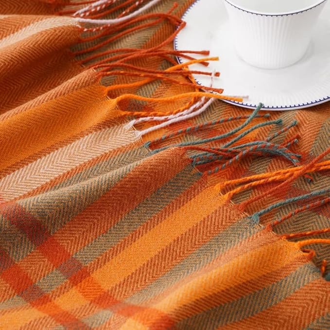 BATTILO HOME Orange Plaid Throw Blanket for Couch - Fall Throw Blanket - Lightweight Buffalo Plaid Blanket Throw Checkered Blanket for Bed, Sofa, Chair,Home Decor, Fall Decor