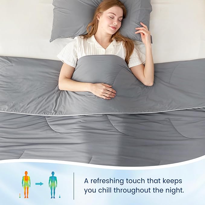 Cozy Bliss Cooling Comforter Twin Size, Reversible Lightweight Cooling Blankets for Hot Sleepers and Night Sweats, Q-Max>0.45 Soft Breathable Silky Smooth Summer Comforter, Dark Grey, 68"x90"