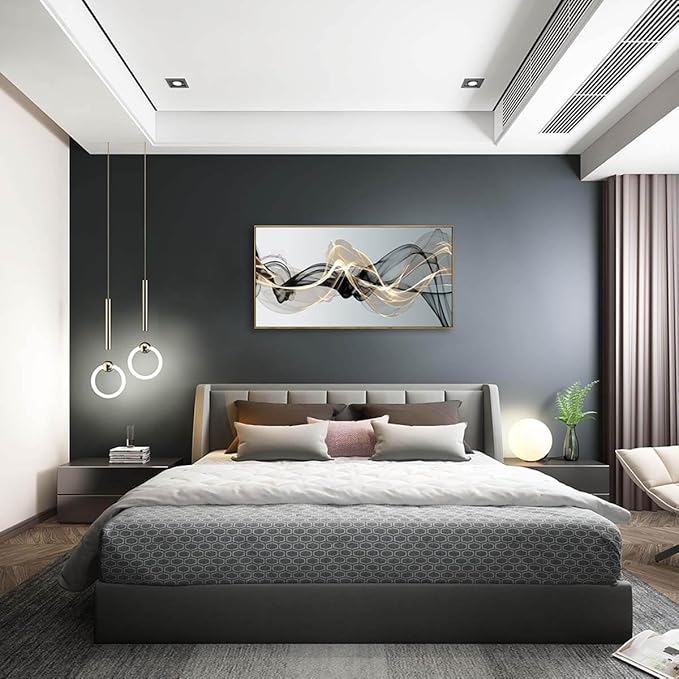 Abstract Wall Art for Living Room Black and Gold Bedroom Wall Decor Above Bed Modern Large Size Wooden Framed Artwork for Home Walls Abstract Pictures for Kitchen Bedroom Home Office 24x48inch