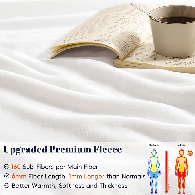 PHF Ultra Soft Fleece Blanket Queen Size, No Shed No Pilling Luxury Plush Cozy 300GSM Lightweight Blanket for Bed, Couch, Chair, Sofa, Perfect Decorations Gifts, 90" x 90", White