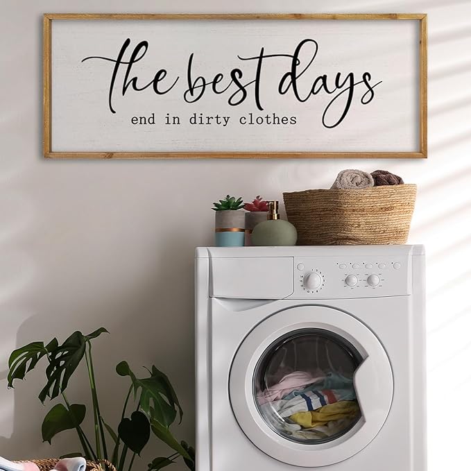 comurdyo Humorous Laundry Room Sign Wall Decor Inspirational Quote 32×12 Inch Motivational Quote for Washroom Rustic Farmhouse Large Funny Wall Hanging Art (Wood)