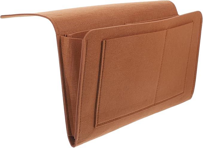 Bedside Storage Bag Portable Felt Organizer with Pockets for Phone Chargers and Books for Couch Sofa or Dorm Room Compact and Multi-functional Home Decor Brown