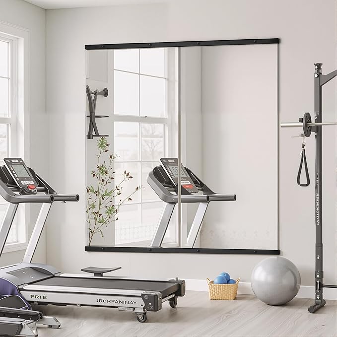 Home Gym Mirror for Wall,56x28x2PCS Full Length,Glass Frameless Body Large Mirror for Home Gym,Workout,Bedroom,Garage(Black)