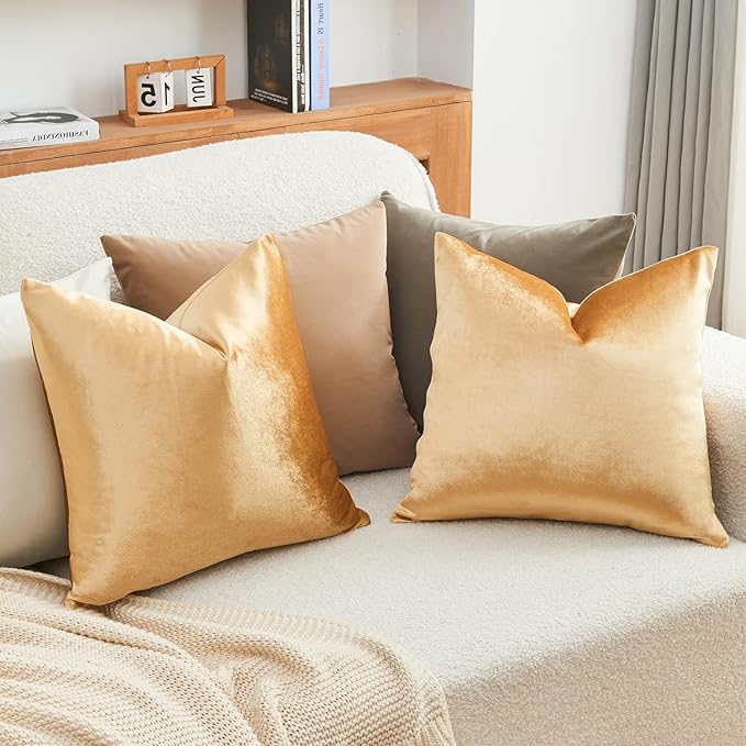 Throw Pillow Covers Gold Set of 2 20x20 Inch Pillow Covers, Soft Velvet Fall Decorative Cases for Couch Sofa Bed, Home Boho Decor, Modern Farmhouse Cushion Covers