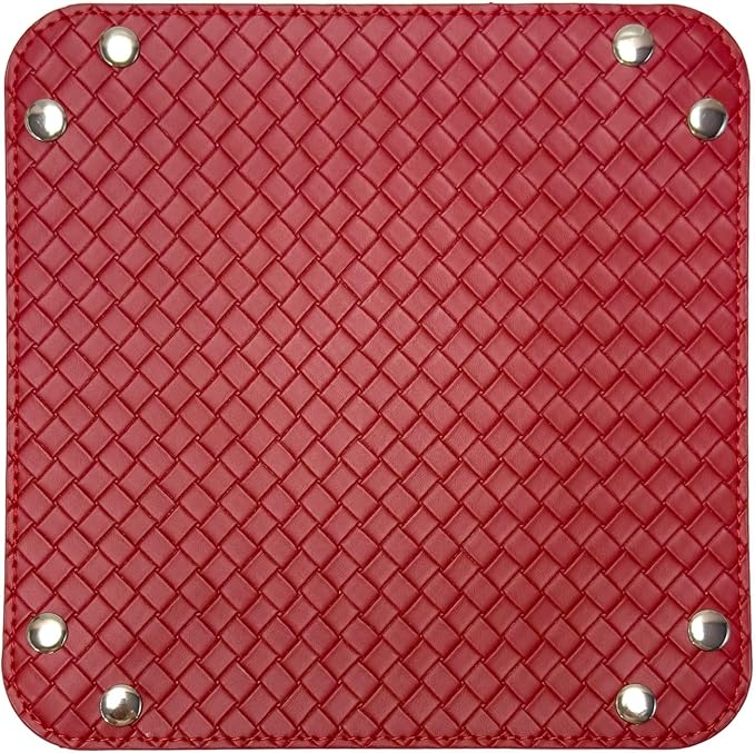 UnionBasic Small Valet Tray, Jewelry Tray for Rings Watches Earrings, Entryway Catchall Caddy for Coins Keys Change, Nightstand Bedside Valet Holder, Trays for Electronic Gadgets, Woven Red