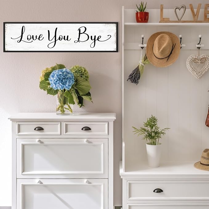 Love You Bye Sign Entryway Hallway Decor, Modern Farmhouse Unique Wall Decor, Family Home Wall Art Decorations to Express Love & Warm 12×40"