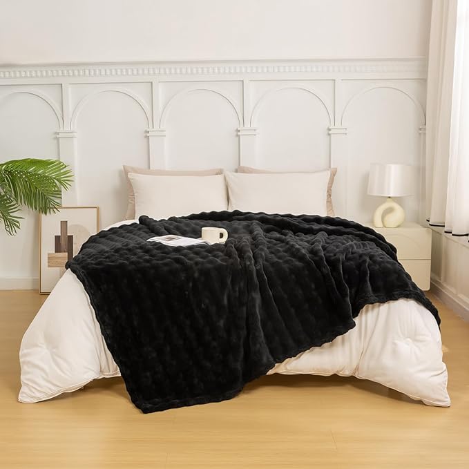 YUSOKI Luxury 3D Bubble Light Weighted Throw Blanket 2.8lb,All Ages,Home Decoration, (Black,60 * 80inches)