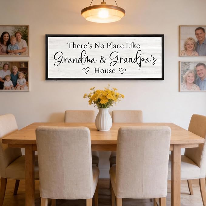 There’s No Place Like Grandma and Grandpa’s House Wall Decor: 32x12 Inch Framed Wooden Family Quote Sign, Rustic Farmhouse Wall Art for Grandparents’ Home, Living Room or Entryway, Black
