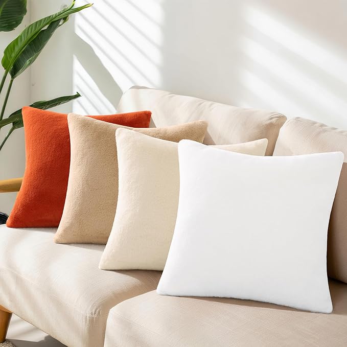 Pallene Faux Fur Plush Lumbar Spring Throw Pillow Covers 12x20 Set of 2, Soft Fluffy Couch Pillow Covers for Living Room, White
