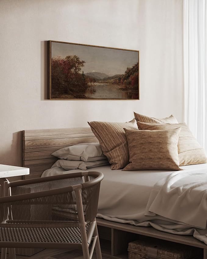 InSimSea Extra Large Framed Vintage Wall Art, Living Room Country Farmhouse Decor, Fall Nature Landscape Paintings, Canvas Prints, Retro Scenery Long Picture for Bedroom Above of Bed,24x48inch