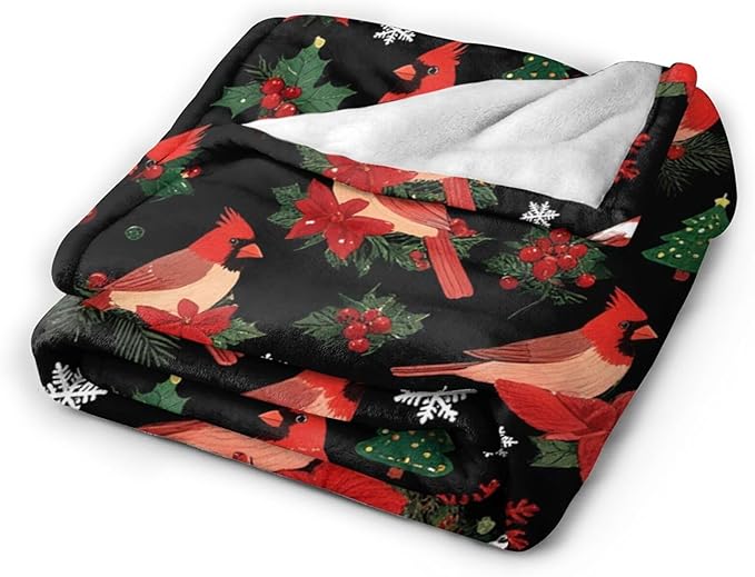 Red Cardinal Throw Blanket - Soft Plush Fleece Winter Birds Bedding Blankets- Cozy Cardinal Stuff Gifts for Women Girls Kids Adults 40"X50"
