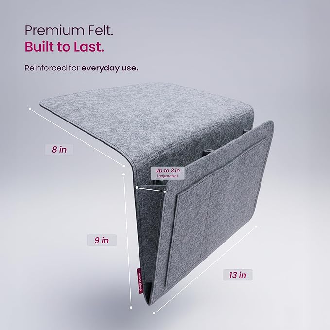 IWS Bedside Storage Caddy, Side-Storage Bag for Beds – Large Under-Bed Organizer Storage Organizer & Easy Access Pocket for Phone, Tablet & Remote, Fits Queen & King Beds, Gray
