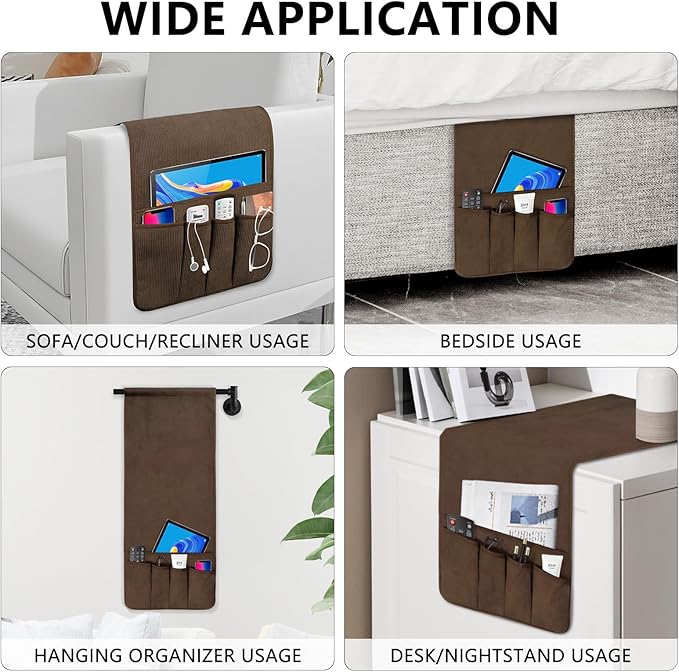 Couch Organizer Remote Control Holder Armchair Caddy, Anti Slip Corduroy Tv Remote Holder Couch Caddy with 5 Pockets for Storage Couch Accessories Bedside Organizer Senior Citizen Gifts