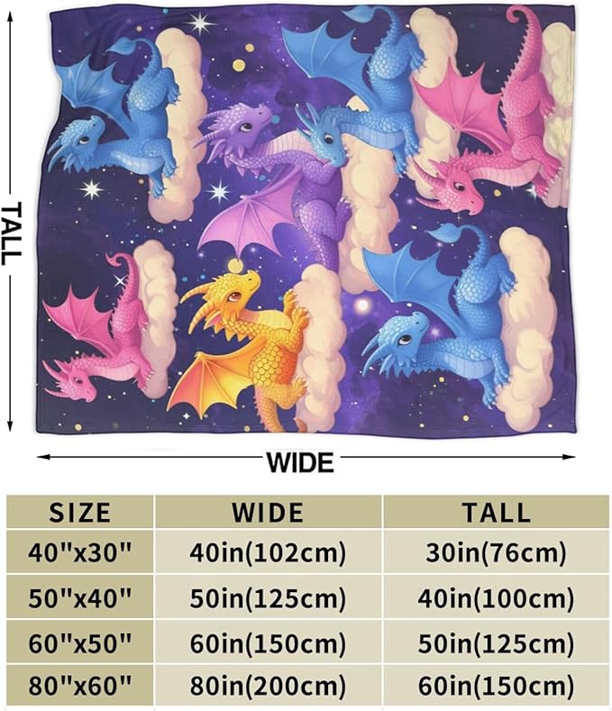 Dragon Throw Blanket - Soft Plush Fleece Bedding Blankets- Cozy Funny Dragon Stuff Gifts for Girls Boys Kids Women 40"X50"