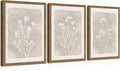 Framed Boho Botanical Flower Wall Art Set of 3, Vintage Minimalist Neutral Floral Wall Decor Paintings, Rustic Farmhouse Wildflower Artwork Prints Picture for Living Room Bedroom Bathroom 16x24 Inch