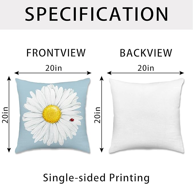 Hexagram Spring Summer Pillow Covers 20x20 Set of 4, Floral Daisy Outdoor Decorative Throw Pillow Covers, Blue Farmhouse Cushion Case for Couch Sofa Living Room Bedroom Home Indoor Decor(No Insert)