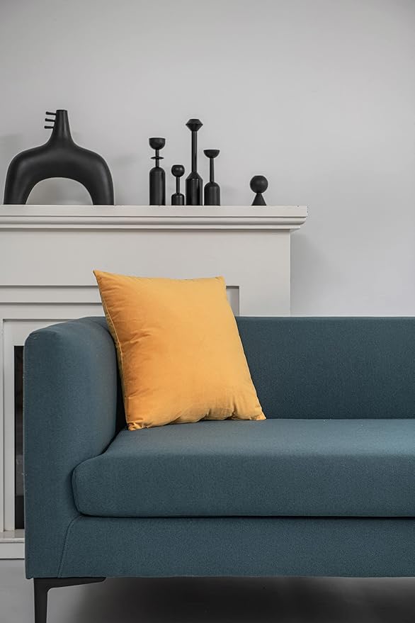 DEZENE Euro Sham Covers 24x24 Mustard Yellow: Pack of 2 Cozy Soft Velvet Square Modern Luxury Decorative Throw Pillow Cases for Sofa Couch Living Room Bed Home Decor