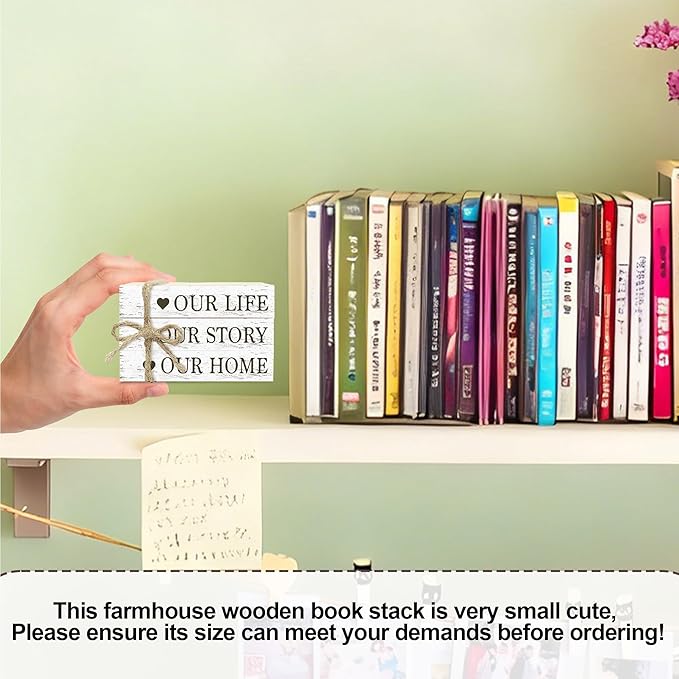 Decorative Books For Home Decor, Rustic Wood Book Stack For Table Decor, Our Life Our Story Our Home Decor Books For Living Room Bookshelf, Farmhouse Stacked Books Decor (L17)