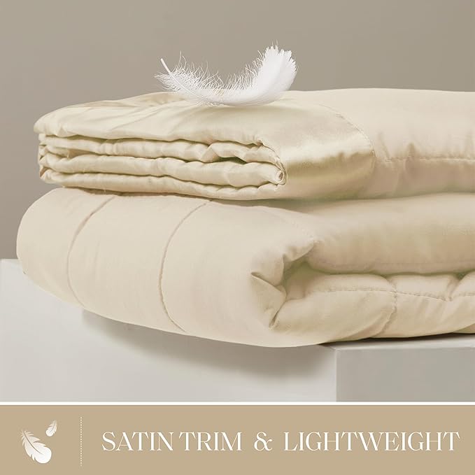 Madison Park Windom Down Alternative Blanket, Premium 3M Scotchgard Moisture Wicking Treatment, Lightweight and Soft Bed Cover For All Season, Satin Trim, Cream Twin