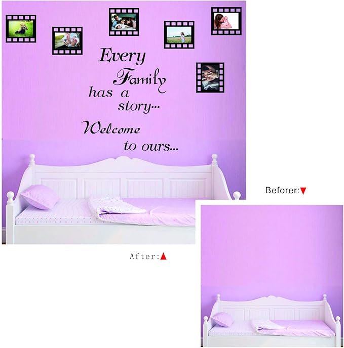 Every Family Has a Story,Family Wall Stickers Decor for Living Room,Contains 6 Pcs 4 x 6 Inch Picture Frame Inspirational Wall Decals Quotes