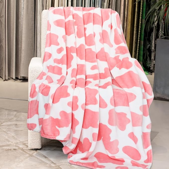 Pink Fleece Blanket for Women Girls Valentines, Cute Soft Strawberry Throw for Bedroom Decor All-Season, Warm Fuzzy Pink Gifts for Women Girls 50"x60"