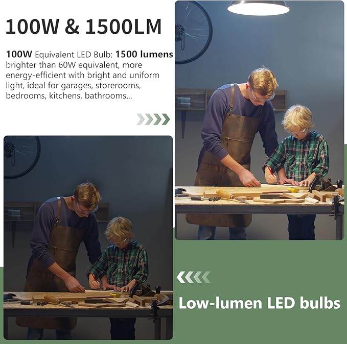 4-Packs A19 LED Light Bulbs,100 Watt Equivalent 2700K Soft White Bright Bulbs Efficient 13W,1500 Lumens E26 Base, Non-Dimmable, 15000-Hour Lifespan for Bedroom, Living Room, Office