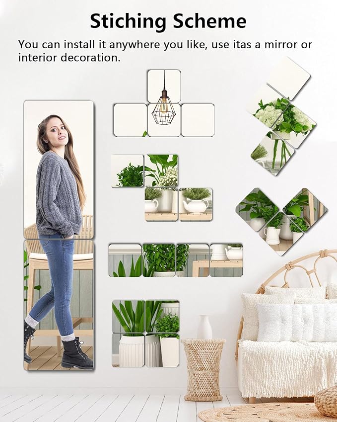 Unbreakable Mirror Tiles, 2PCS 24”x14” Peel And Stick on Mirror for Wall Mirrors Decorative, Toddlers for Kids Bedroom, Plastic Gym Frameless Door Small Adhesive Mirrors for Classroom Decor Stickers