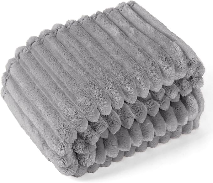 EXQ Home Fleece Throw Blanket for Couch or Bed - 3D Stripe Jacquard Decorative Blankets - Cozy Soft Lightweight Fuzzy Flannel Blanket Suitable for All Seasons(50"×60",Light Grey)