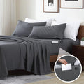 Swift Home Smart Sheets, Ultra Soft Brushed Microfiber 4-Piece Sheet Set, Fitted Bed Sheet with Side Storage Pockets – Grey, King