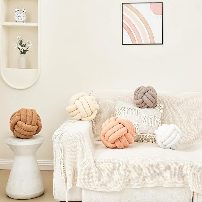 Petrella Knot Pillow Ball Round Throw Pillows Home Decor Cushion Decorative Aesthetic Throw Pillows，Lambswool Pink 11inch