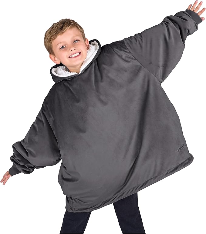 Bare Home Wearable Blanket Hoodie - Soft Plush Sherpa - Warm and Cozy - Oversized Wearable Blanket - Adult & Kid Sizes