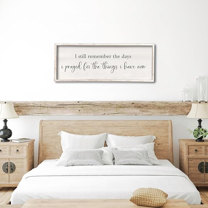 I Still Remember the Days I Prayed Sign 32" x 12" Large Living Room Wall Decor Wooden Vintage Framed Plaque Country Bedroom Hanging Home Farmhouse Inspirational I Prayed Wall Art (White)