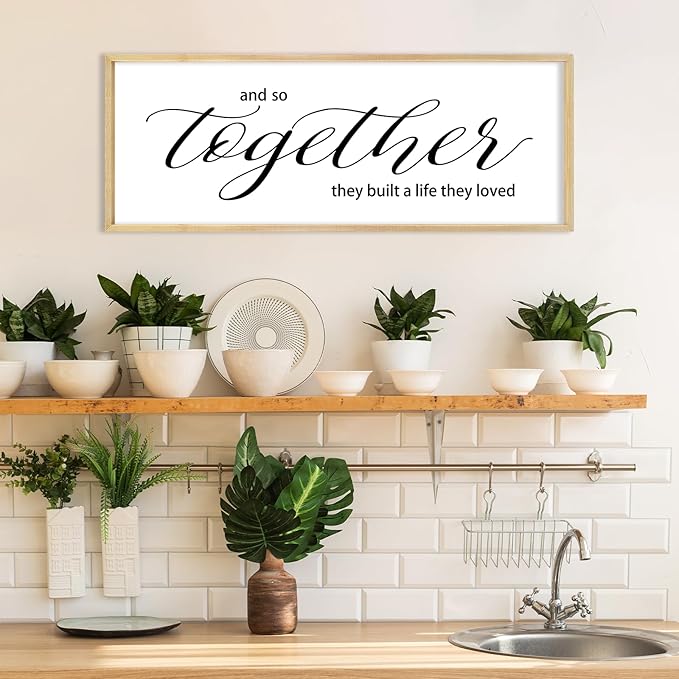YWJKWLGS And So Together They Built a Life They Loved Family Sign Bedroom Decor Above Bed Wall Art 40x15 Inch Large Couple Love Quotes Framed for Master Room (Wood)