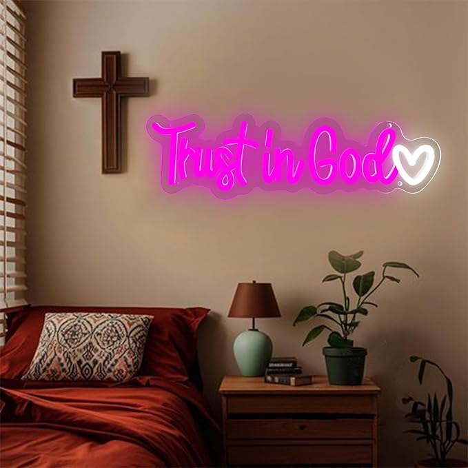 Trust In God Neon Sign,Christian Neon Light USB Powered Dimmable Led Sign Religious Neon Signs for Wall Decor, for Prayer Room Church Bedroom Living Room Jesus Christian Gifts