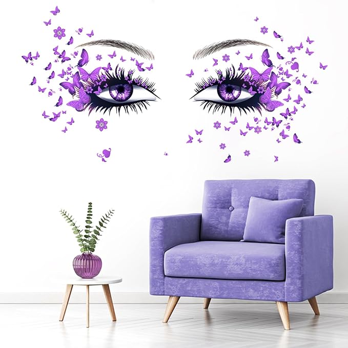 Beautiful Eyelash Eyes Wall Stickers Flying Butterfly Decals Girl Heart Decor Vinyl Art Butterflies Stickers for Women Girls Bedroom Living Room Decoration
