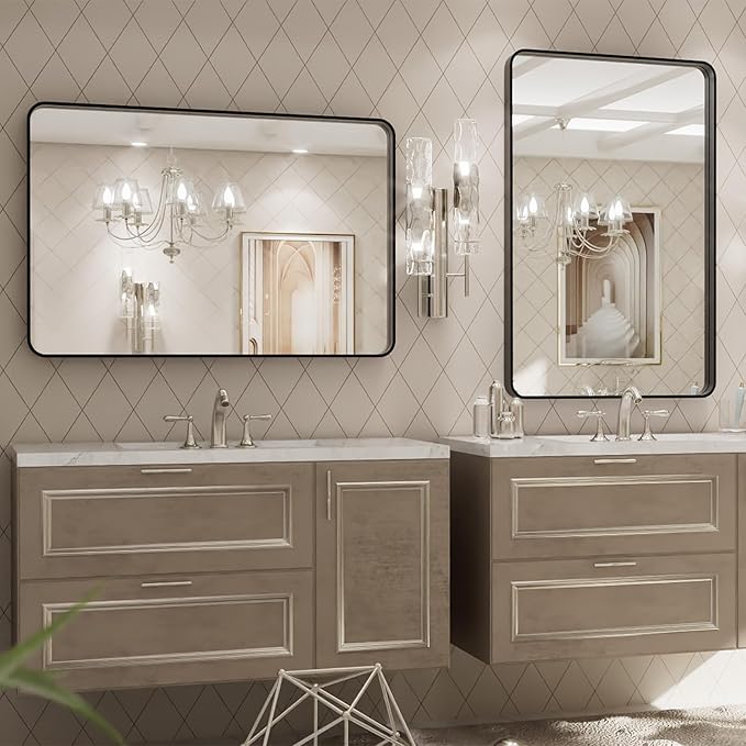 LOAAO 20X28 Inch Black Metal Framed Bathroom Mirror for Wall, Matte Black Bathroom Vanity Mirror Farmhouse, Anti-Rust, Hangs Horizontally or Vertically
