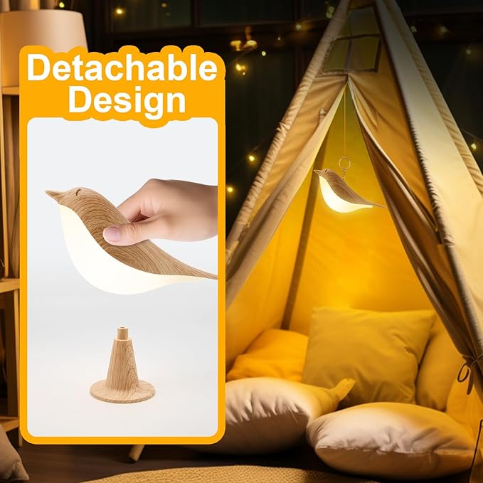 Small Desk Lamp, Cute Bird Light Cordless Lamp with 3 Color Temperature and Touch Sensor,Kids Night Light with Rechargeable Battery for Bedroom Nightstand Bedside Table Room Decor