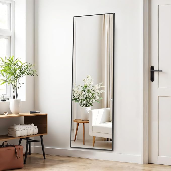 Mirror Full Length, Upgraded Body Wall Mirrors with Shatter-Proof Glass, Floor Standing, Hanging or Leaning, Tall Mirror with Stand Aluminum Alloy Frame for Bedroom Cloakroom