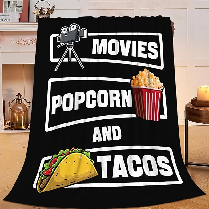 Movie Taco Popcorn Blanket for Girls Women Boys Men Adults Kids Soft Cozy Fleece Theater Cinema Film Throw Blankets Gifts Warm Flannel Plush Lightweight Decor for Couch Bed Sofa 50"X40"