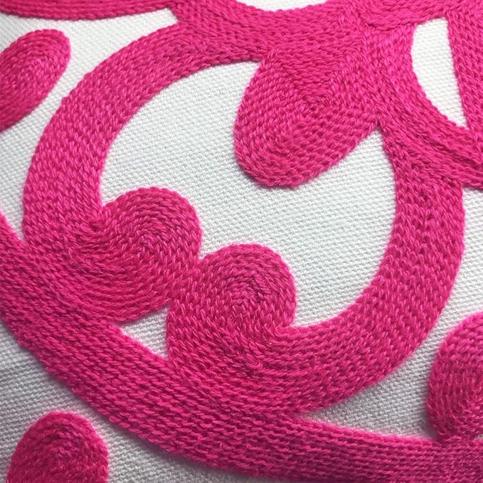 Alysheer Embroidered Decorative Throw Pillow Cover 20"x 20", Boho Mandala Modern Thick Embroidery Pattern, Durable Cotton Canvas Soft Cushion Case for Sofa Couch Bed Living Room (Bright Hot Pink)