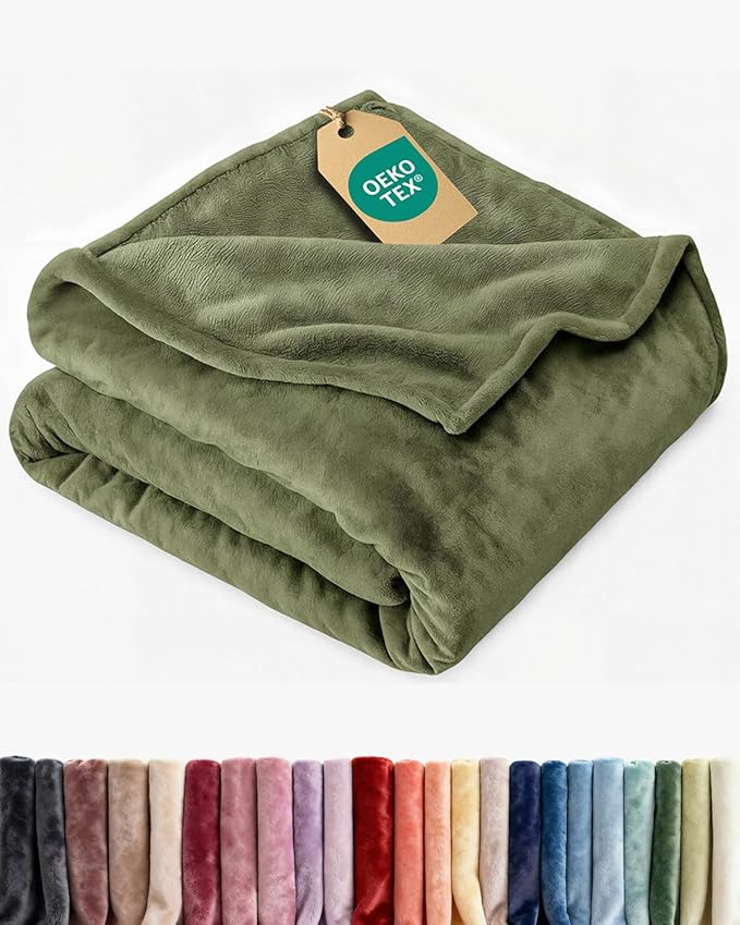 Ultra Soft Fleece Blanket Twin Size - Flannel Fleece Luxury Twin Blanket - Lightweight for Couch Bed Chair - Thick, Warm and Breathable - All Season Cozy Fuzzy, Anti-Static Microplush Bedding, Olive