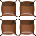 HARFINGTON 4pcs PU Leather Valet Tray Unisex Folding Small Catchall Tray Portable Entryway Table Tray Nightstand Bedside Desk Tray for Key Wallet Watch Coin Jewelry Dice, Brown