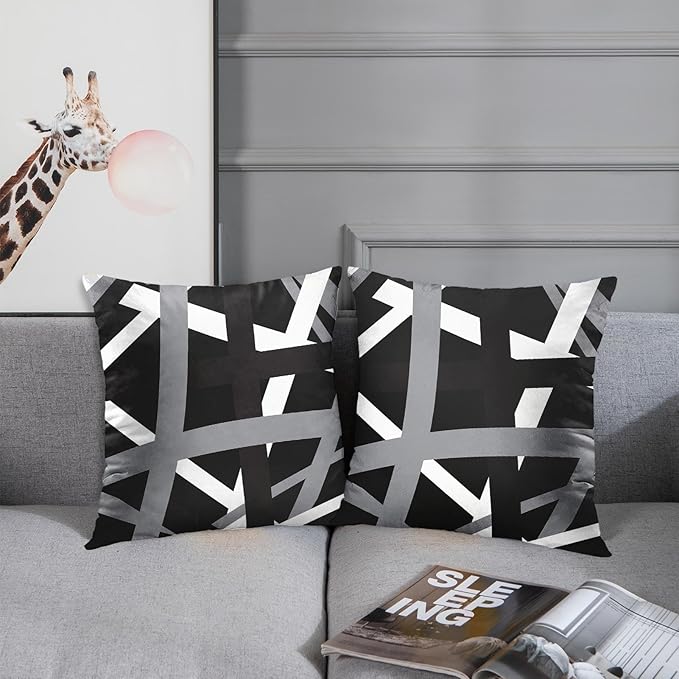 Emvency Set of 2 Throw Pillow Cover Gray Black Stripes Design Retro Decorative Pillow Case Striped Home Decor Square 16x16 Inch Cushion Pillowcase