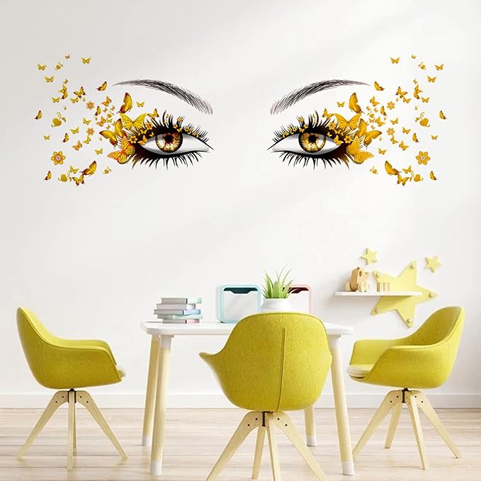 Beautiful Eyelash Eyes Wall Stickers Flying Butterfly Decals Girl Heart Decor Vinyl Art Butterflies Stickers for Women Girls Bedroom Living Room Decoration