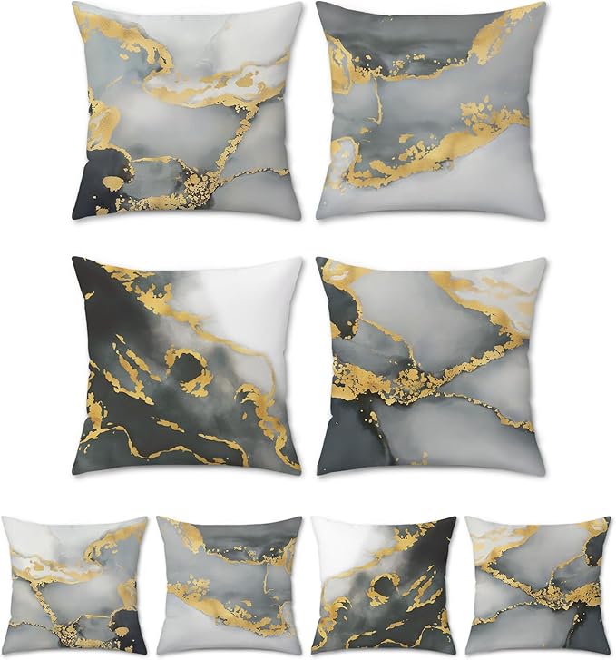 Bonhause Grey Marble Pillow Covers 18x18 Set of 4 Abstract Art Modern Decorative Throw Pillow Cases Soft Velvet for Sofa Couch Car Bedroom Home Decor