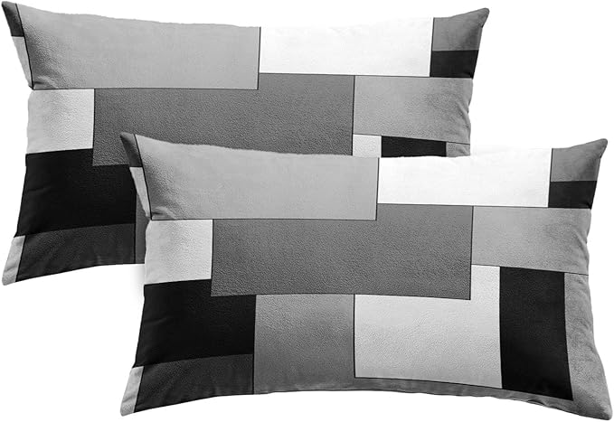 Emvency Set of 2 Grey Geometric Throw Pillow Cover Black Gray White Painting Abstract Checkered Design Decorative Pillow Case Modern Home Decor Standard Square 12x20 Inch Cushion Pillowcase