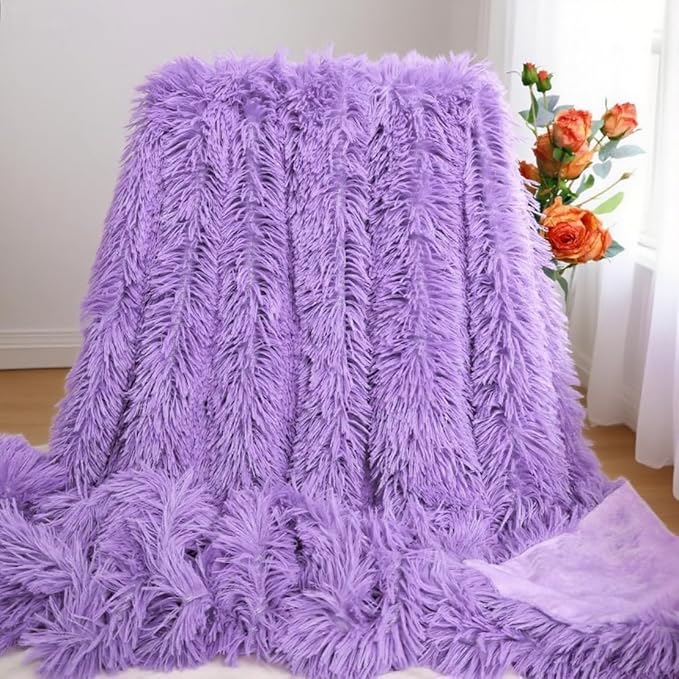 Plush Super Soft Blanket Bedding Sofa Cover Furry Fuzzy Fur Warm Throw Qulit Cozy Couch Blanket for Winter (51"x63", Purple)