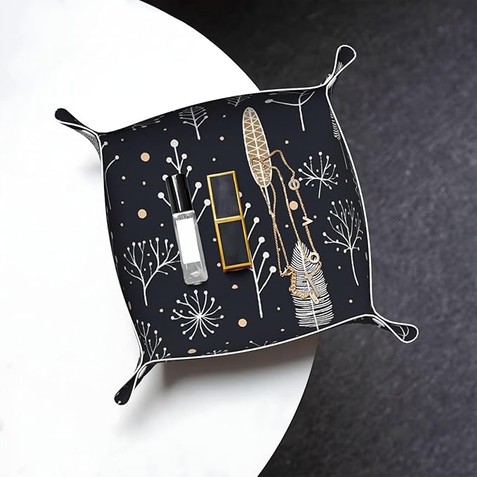 Modern Abstract Trees Tray Men's Leather Valet Parking Portable Entrance Trays Bedside Storage Box