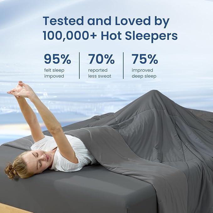 Cozy Bliss Cooling Comforter Queen Size, Cooling Blankets for Hot Sleepers and Night Sweats, Charcoal Gray Summer Comforter for Queen Size Bed, Breathable Soft Lightweight Silk Smooth